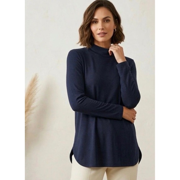 Chico's Tops - Chico's Mock Neck Top Women 3 XL Black Excellent Pima Cotton Long Sleeve Tunic